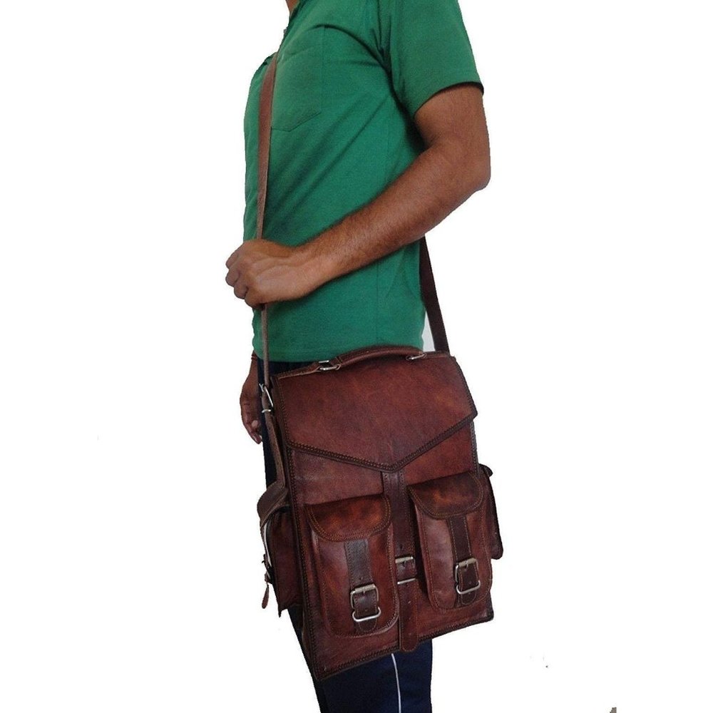Top Grain Leather Backpack Laptop Messenger School Bag Rucksack Sling Men - Picture 5 of 6